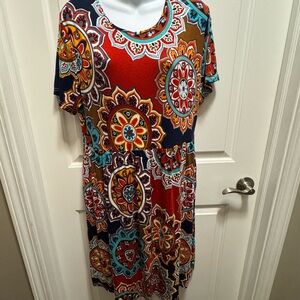 Colorful Mandala Print Midi Dress